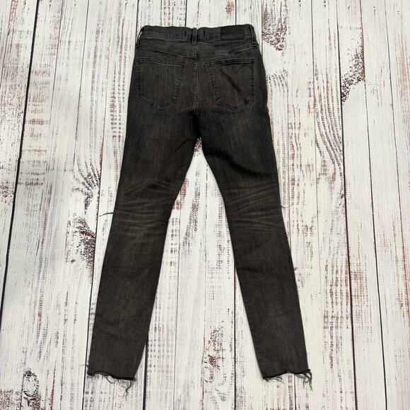 Madewell 9” Mid Rise Skinny Jeans 25 Washed Black Distressed Raw Hem Stretch - Picture 2 of 7